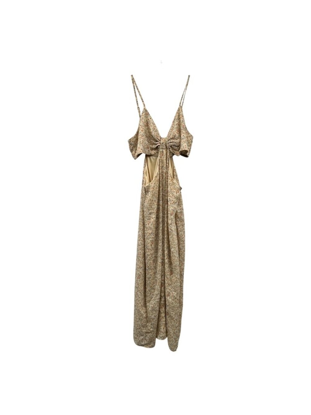 Active USA Floral Maxi Dress Cut Outs Sleeveless Cream/Multi Size Large